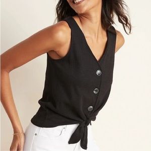 NWT Old Navy sleeveless button tie v-neck top black cotton gauze summer tank